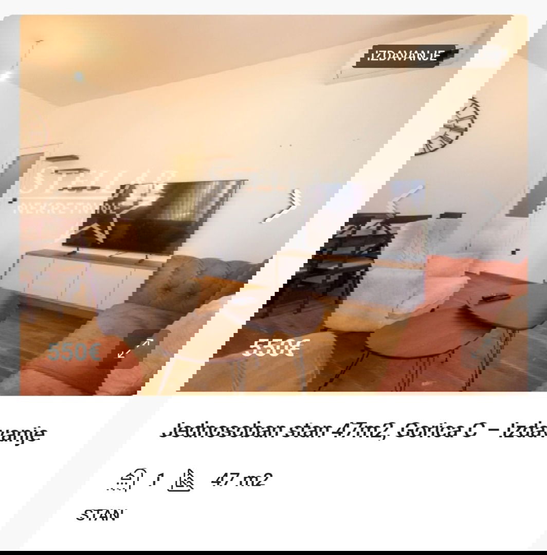 Izdavanje - Stan Podgorica, Gorica C