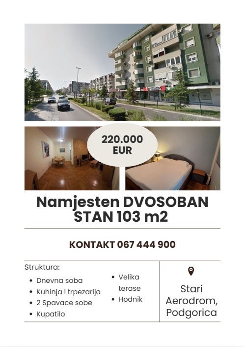 Продаж - Квартира Podgorica, Stari Aerodrom