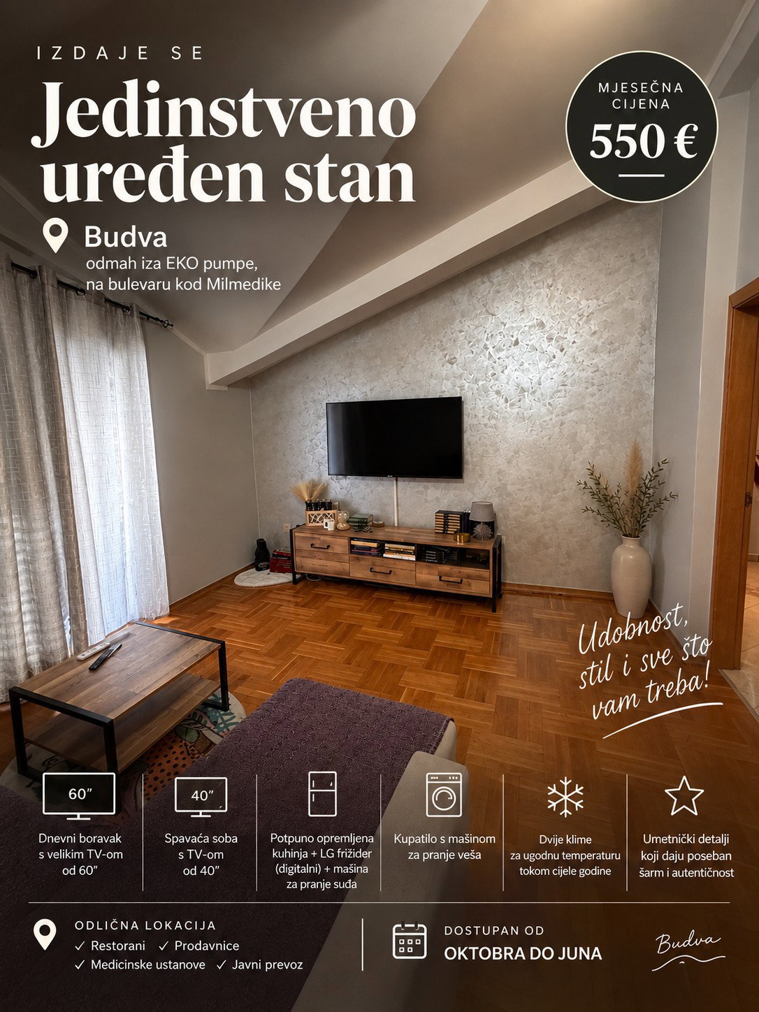 Kiralık - Daire Budva, Slovenska Plaža