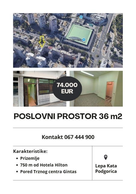 Продаж - Офісне приміщення Podgorica, Lepa Kata