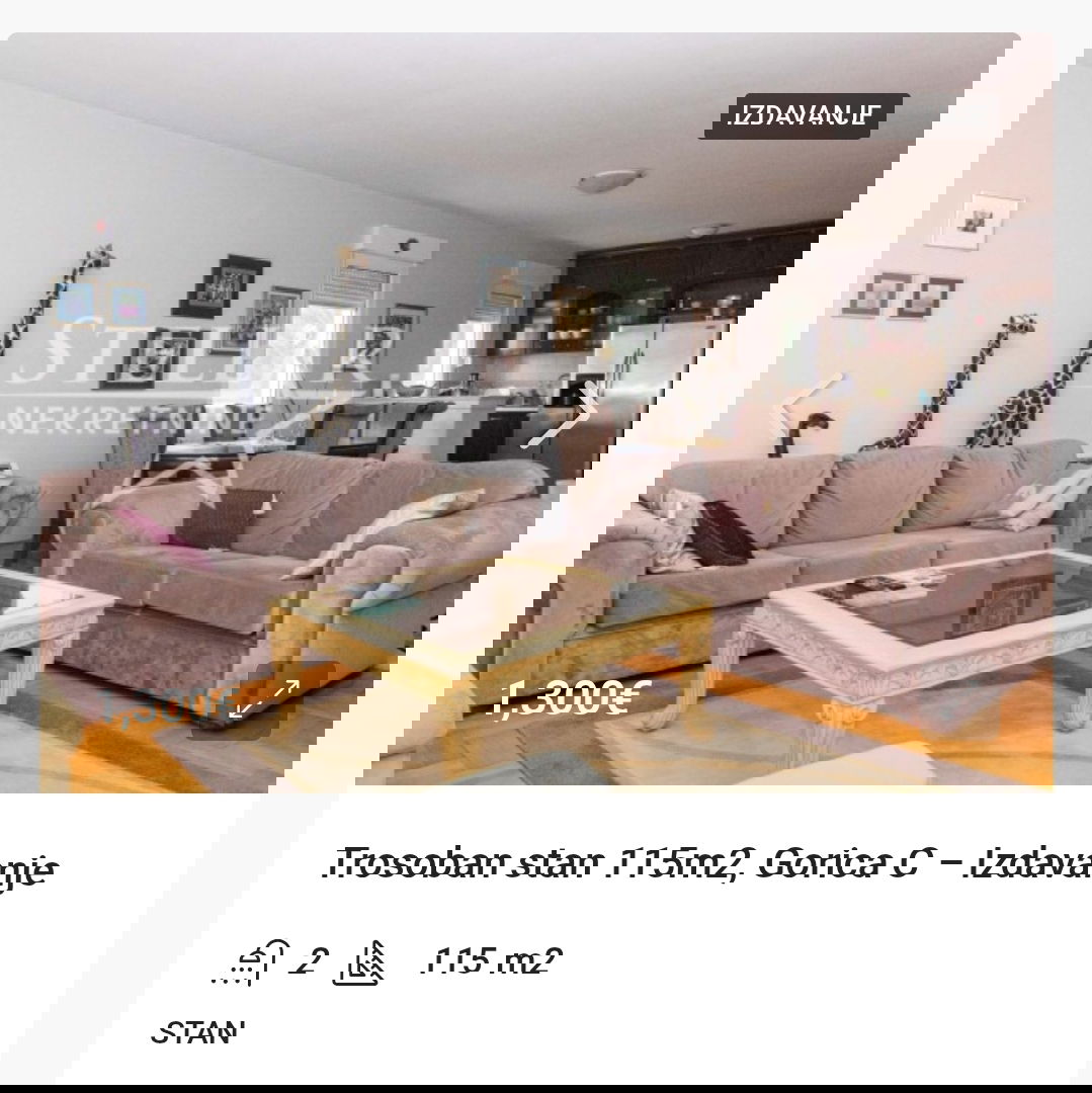 Izdavanje - Stan Podgorica, Gorica C